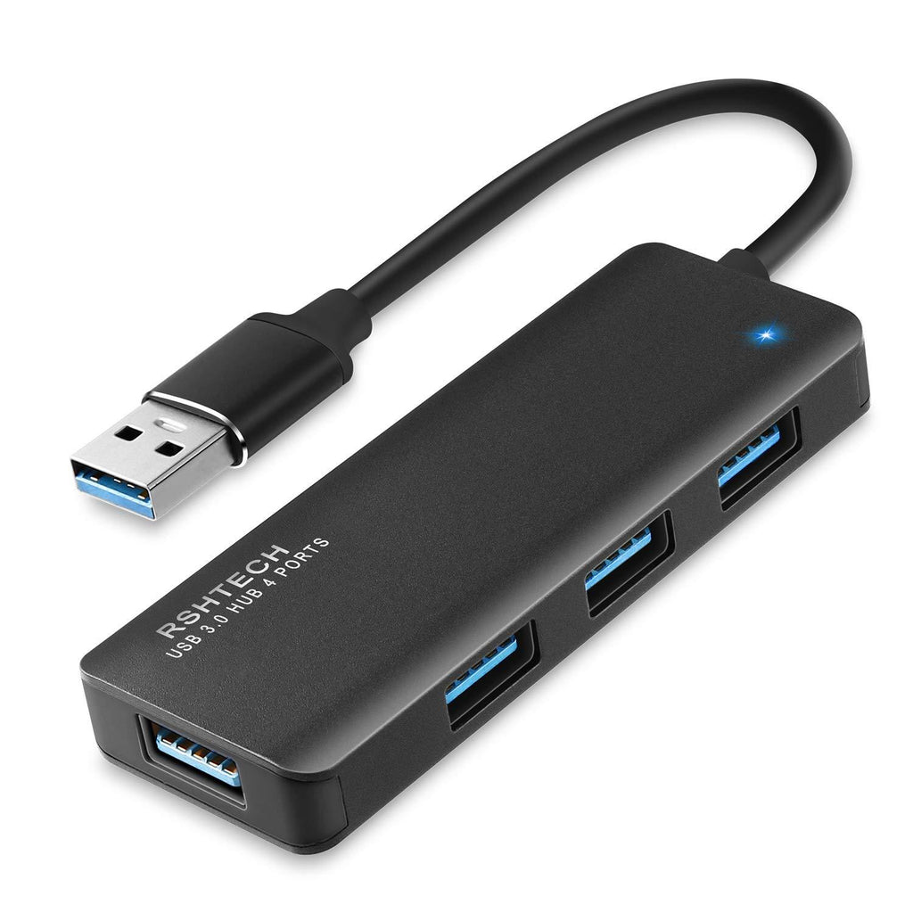USB Hub 3.0 Splitter RSHTECH Aluminum USB Port Expander Ultra Slim 4 Port USB 3.0 Data Hub for Laptop and PC Black (RSH-336B) Full Black USB 3.0 hub - LeoForward Australia