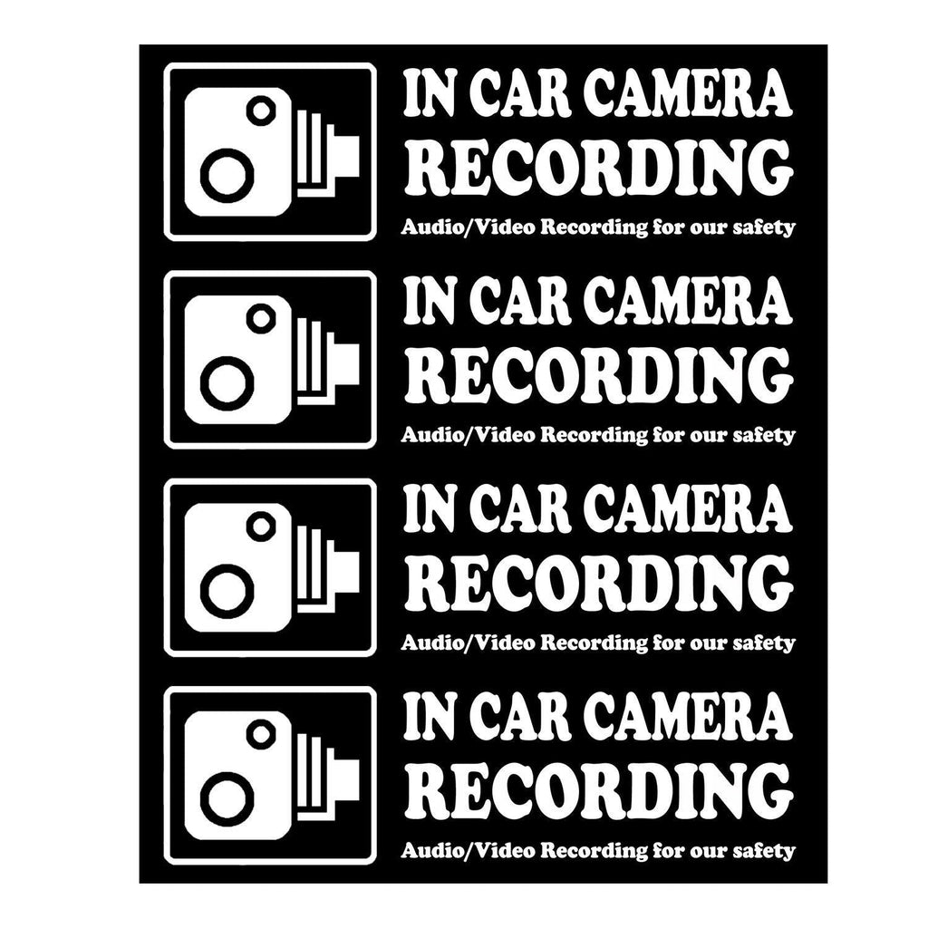  [AUSTRALIA] - Camera Audio Video Recording Window Cars Stickers – 4 Signs Removable Reusable Indoor Dashcam in Use Vehicles Warning Decals Labels Bumpers Static Cling Accessories for Rideshare Taxi Drivers (White) White