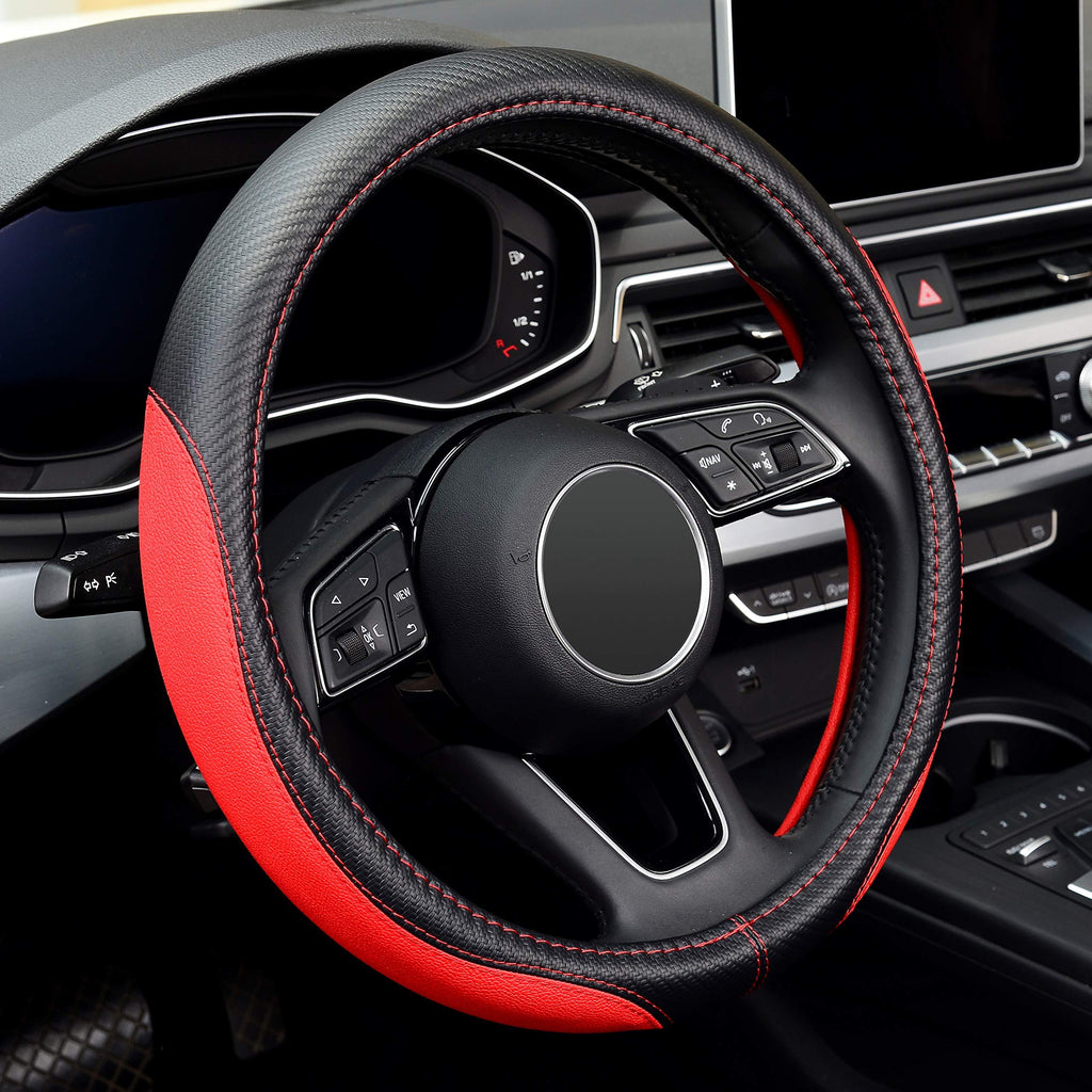 LABBYWAY Microfiber Leather Auto Car Steering Wheel Cover,Universal Fit 15 Inch Anti-Slip Wheel Protector (Red) Red - LeoForward Australia