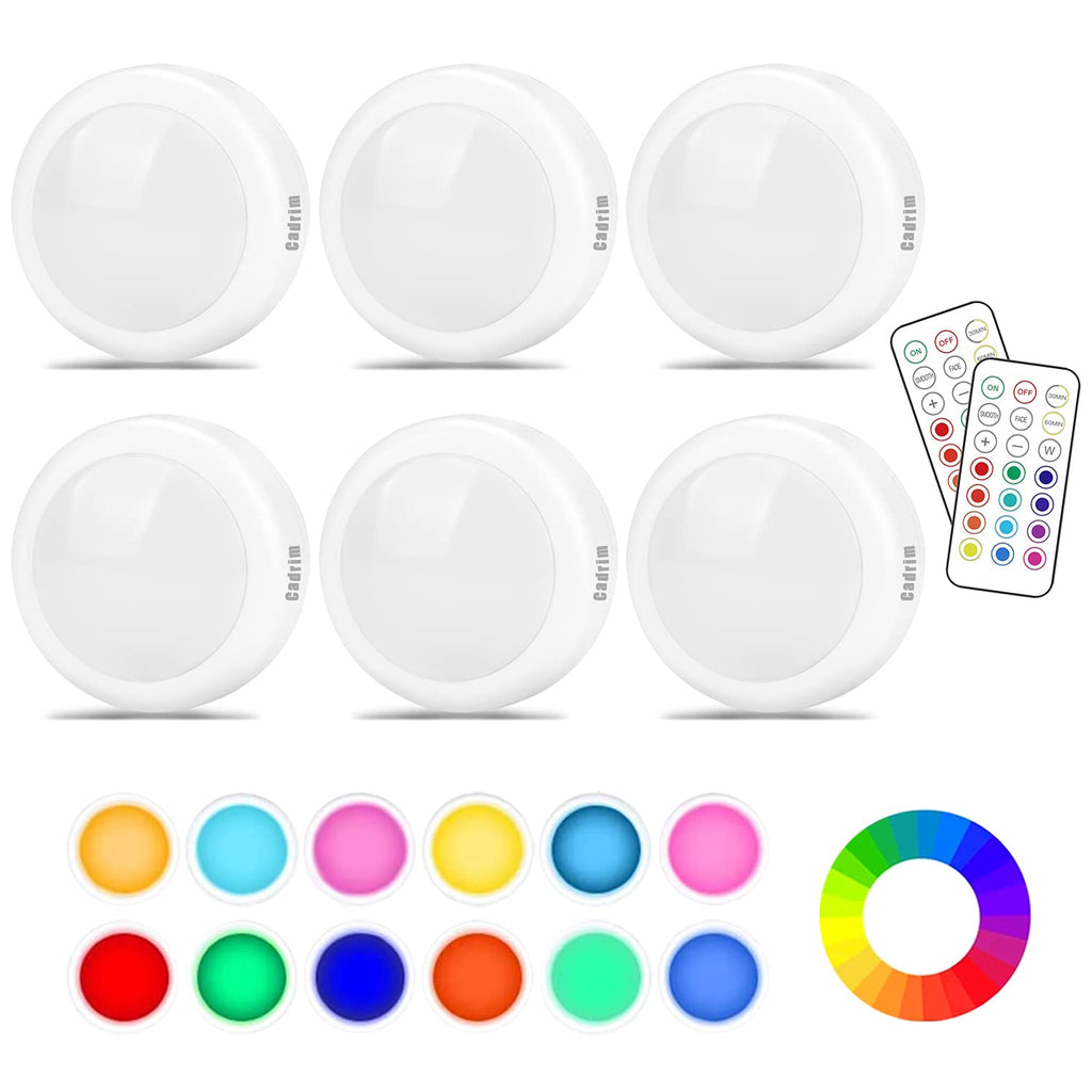 Cadrim Puck Lights, LED Color Changing Puck Lightings and Dimmable Under Cabinet Lights Battery Powered Under Counter Lights with 2 Wireless Remote Controls for Kitchen(6 Pack) 1.0 Watts - LeoForward Australia