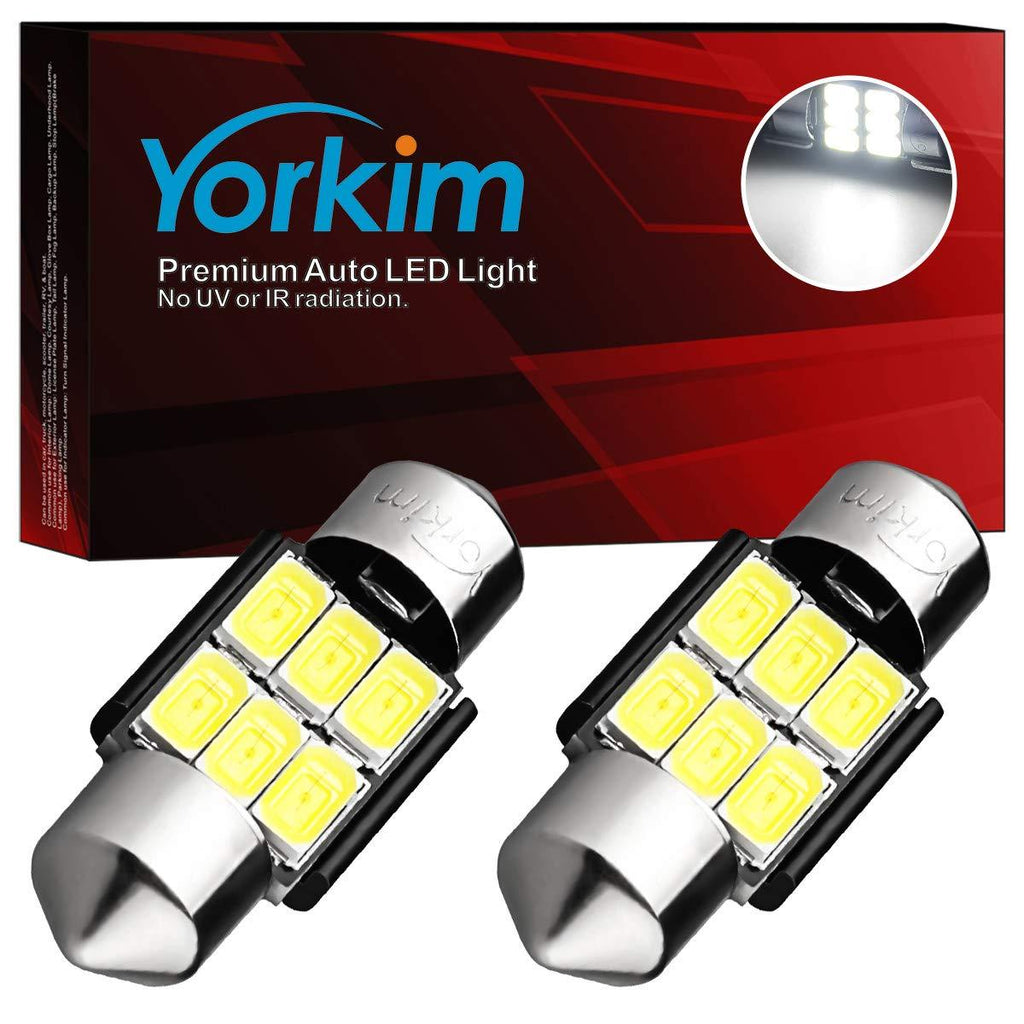 Yorkim 31mm Festoon LED Bulbs White Super Bright LED Interior Car Lights Error Free CANBUS 6-SMD 5730 Chipsets, DE3175 LED Bulb, DE3022 LED, 3175 LED Bulbs - Pack of 2 - LeoForward Australia