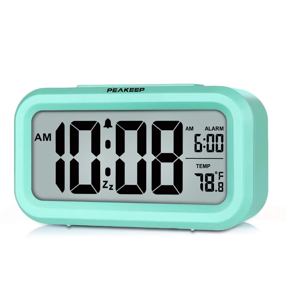 PEAKEEP Smart Night Light Digital Alarm Clock with Indoor Temperature, Battery Operated Desk Small Clock (Mint) Mint - LeoForward Australia
