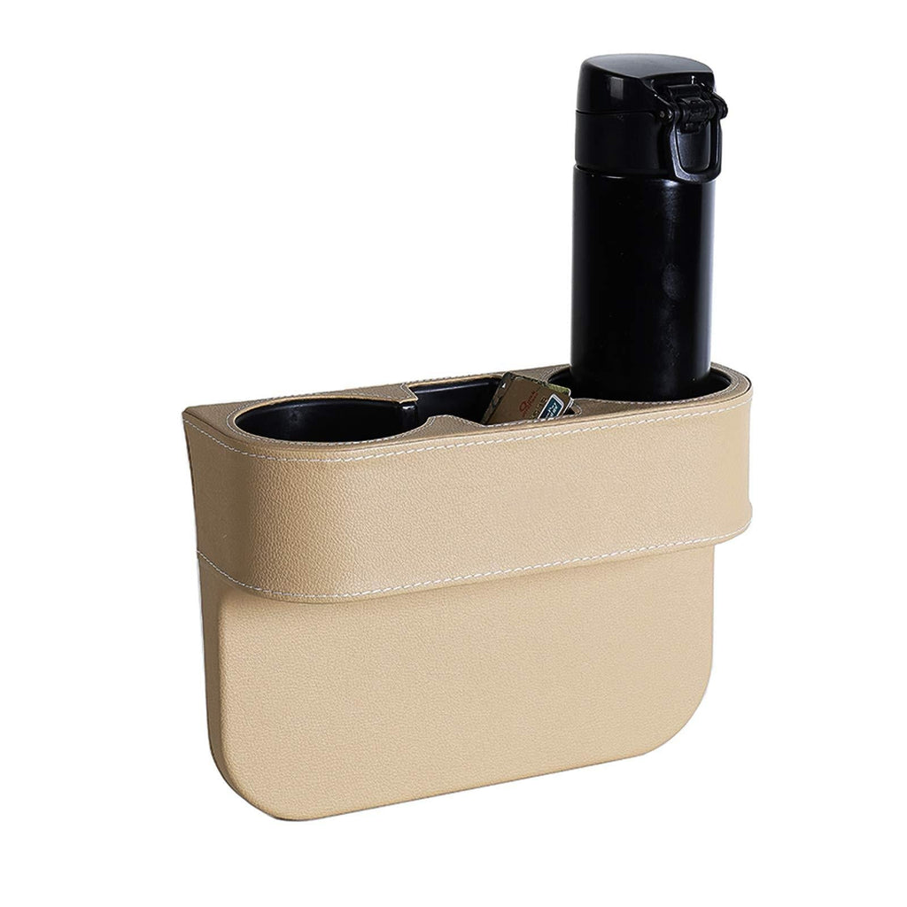 IOKSCTER Car Cup Holder Expander with PU Leather Cover, Multifunction Car Seat Pocket Glove Phone Mount Organizer,Car Back Seat Storage for Drink Mug Bottle CellPhones Coasters Cards (Beige) Beige - LeoForward Australia
