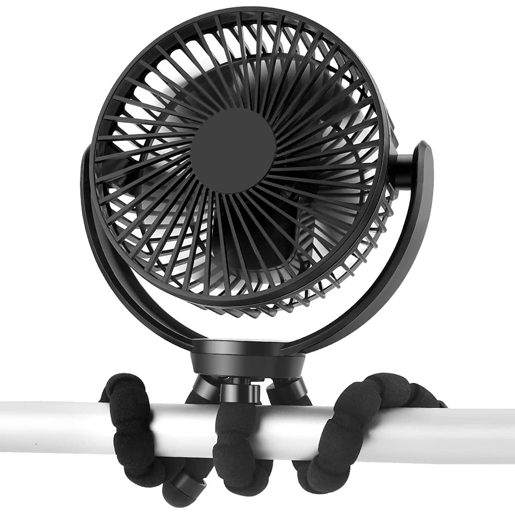 5000mAh Rechargeable Battery Powered Clip Fan with Flexible Tripod, Super Quiet, 3 Speed, 360° Rotatable, Portable Handheld USB Clip on Fan for Room Cart Stroller Bike Car Seat Camping Beach Outdoor Black - LeoForward Australia