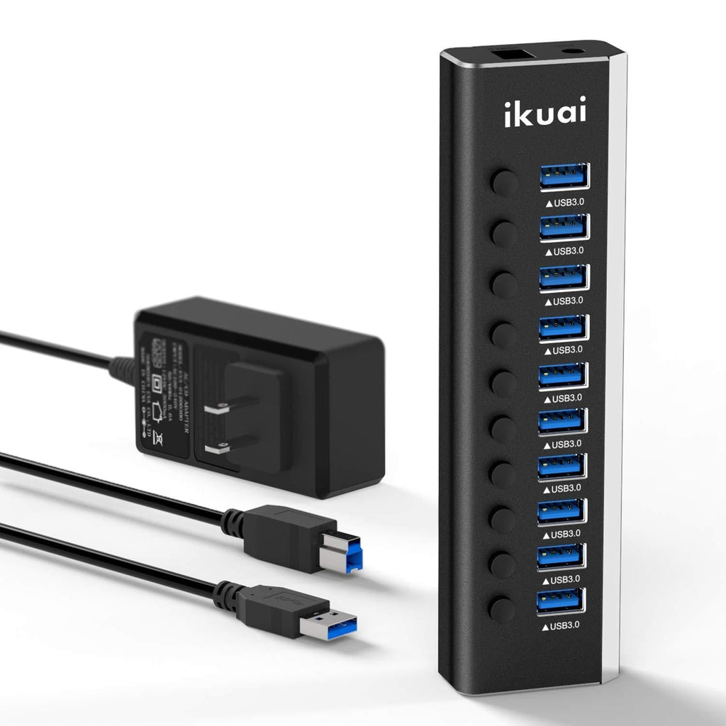 Powered USB Hub 3.0 ikuai Aluminum 10 Port USB 3.0 Data Hub Splitter with 12V/3A 36W Power Adapter and Individual On/Off Switches for Desktop PC Laptop and More - LeoForward Australia
