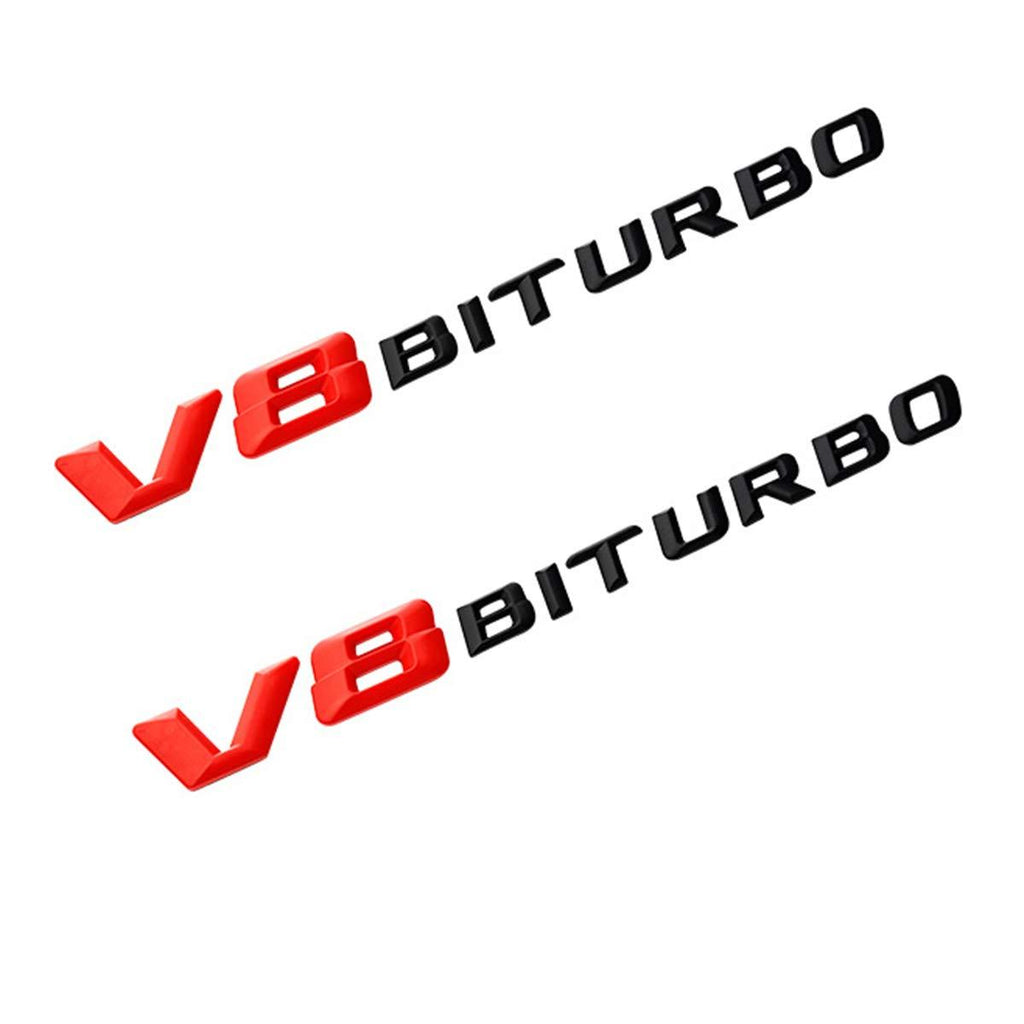 V8 BITURBO Logo Emblem Side Fender - Left & Right Adhesive Nameplate For Mercedes-Benz AMG Decoration Modified 2pcs (Gloss Black + Red) Gloss Black + Red - LeoForward Australia