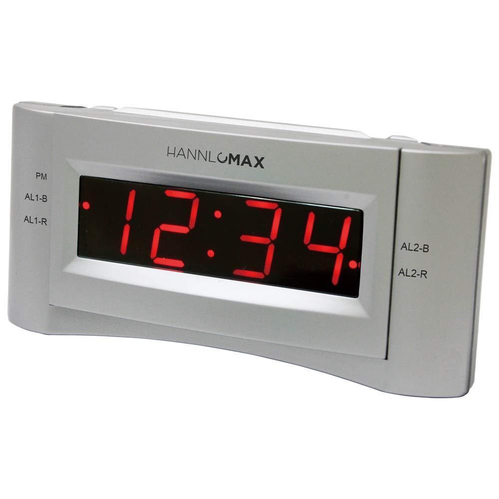 HANNLOMAX HX-136CR Alarm Clock Radio, PLL FM Radio, Dual Alarm. 0.9 inches Red LED Display, USB Port for 1A Charging (Silver) - LeoForward Australia
