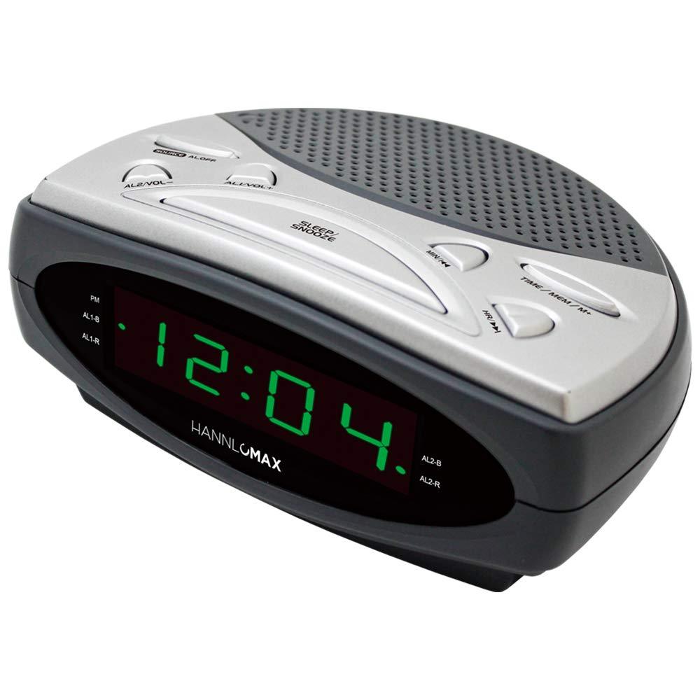 HANNLOMAX HX-137CR Alarm Clock Radio, PLL AM/FM Radio, Dual Alarm, 0.9" Green LED Display (Gray) - LeoForward Australia