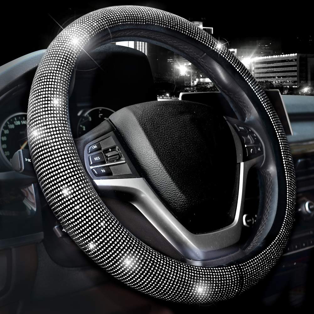 Valleycomfy Steering Wheel Cover for Women Bling Bling Crystal Diamond Sparkling Car SUV Wheel Protector Universal Fit 15 Inch (Black with White Diamond,Standard Size(14" 1/2-15" 1/4)) Black with White Diamond Standard Size(14"1/2-15"1/4) - LeoForward Australia