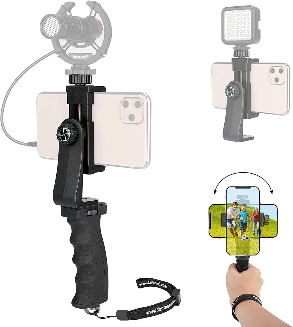  [AUSTRALIA] - Universal Ergonomic Anti-Falling Cell Phone Smartphone Hand Grip Stabilizer w/ Safety Strap, Portable Selfie Stick Handheld Vlogging Holder Mount for 60-85mm Width iPhone Samsung Tracfone Android