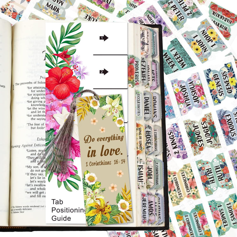  [AUSTRALIA] - 204 Pcs Bible Tab,132 Colorful Floral Tabs, Laminated,72 Blank Tabs, Bible Journaling Supplies, Bible Tabs Old and New Testament, Bible Tabs for Journaling Bible, Bible Book Tabs, Bible Tabs for Women