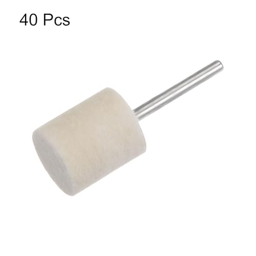 HARFINGTON 40pcs Wool Felt Mounted Mandrel Points 16mm Head 1/8 Inch Shank Cylinder Polishing Bits Burrs Felt Polishing Buffing Wheel for Rotary Tool 16mm x 19mm