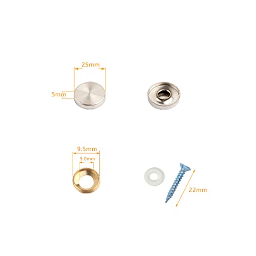Mirror Screws 304 Stainless Steel Cap Decorative Cover Nails,Solid Standoff Screws,for Advertising Screw Fasteners,Bathroom,Mirror,Brushed Silver 25mm 8 pcs diameter 25mm Brushed Silver