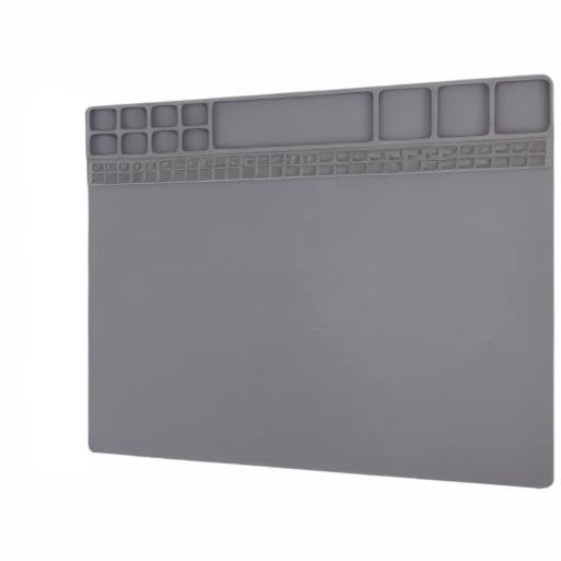 Heat Insulation Soldering Mat - Magnetic Silicone Work Mat, Silicone Soldering Mat for Soldering, Computer, Cell Phone, Watch Repair, BGA Soldering Gun Iron Workbench Protection (15.9''×11.9'') - Gray Grey-medium