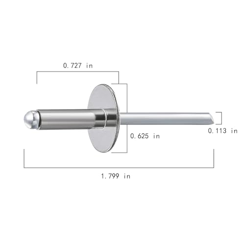 Wensilon(100 pcs) 3/16 * 5/8" Large Cap Open End Stainless Steel Blind Rivets,5 * 16 Blind Rivet 3/16*5/8