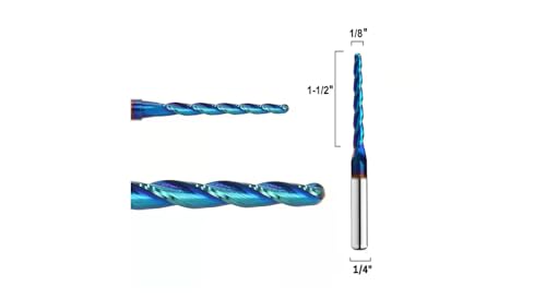 2PCS Ball Nose 1 Degree End Mill Cutter CNC Router Bits Spiral Milling Tool with Nano Blue Coating 1/8 Cutting Diameter 1/4 Inch Shank 3 Inch Overall Length STQ355 2