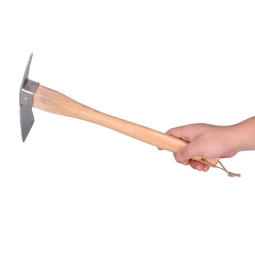 Steel Double Head Garden Pick Axe, Beech Wood Handle Digging Mattock Hoe for Digging, Tilling, Loosening Soil, Potted Plants, Gardening & Camping