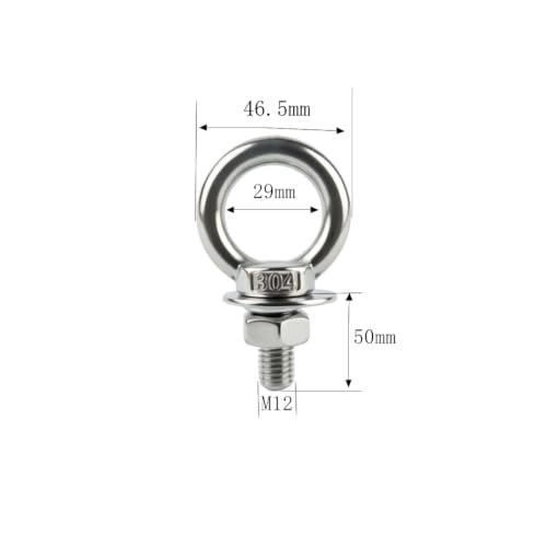 M12X50mm 1/2 "x 2" 304 Stainless Steel Eyebolt with Nut and Washer, Suitable for Swing, Hammock, String lamp, Outdoor Suspension Fastening Device 4-piece M12x50mm (1/2"x2")