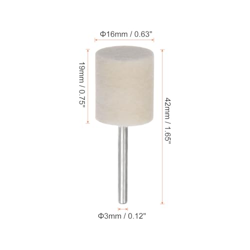 HARFINGTON 40pcs Wool Felt Mounted Mandrel Points 16mm Head 1/8 Inch Shank Cylinder Polishing Bits Burrs Felt Polishing Buffing Wheel for Rotary Tool 16mm x 19mm