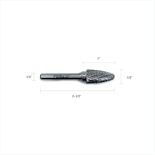 SF-5 Tungsten Carbide Rotary Burr Double Cut with 1/4"(6.35mm) Shank Dia 1/2"(12.7mm) Head Dia and 1"(25.4mm) Cutting Length for Metal&Wood Working,3pcs Burr SF-5