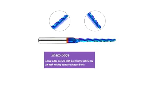 2PCS Ball Nose 1 Degree End Mill Cutter CNC Router Bits Spiral Milling Tool with Nano Blue Coating 1/8 Cutting Diameter 1/4 Inch Shank 3 Inch Overall Length STQ355 2