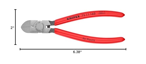 KNIPEX Tools - Diagonal Flush Cutter for Plastics, 45 Degree Angle (7211160), Red
