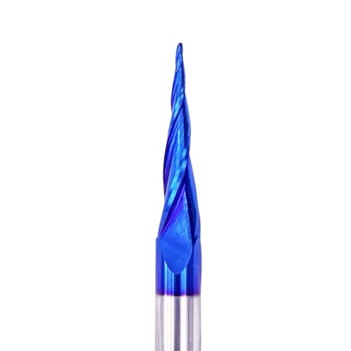 2PCS Tapered Ball Nose End Mills 1/4" Shank, 1/32" Cutting Diameter, 6.2 Degree, Solid Carbide CNC Router Bits wiith Nano Coated for 2D/3D Milling Engraving Carving BRB362 2 6.2Deg