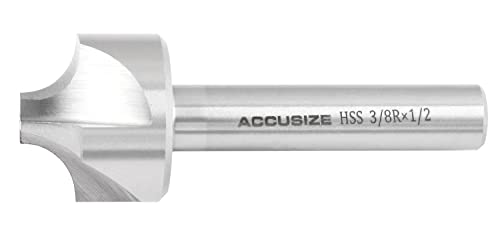 Accusize Industrial Tools 3/8'', H.S.S. Corner Rounding End Mills, 1/2'' Shank Dia, 1-1/4'' Cutter Dia, 3-1/2'' Overall Length, 1011-3878 3/8" x 1/2"(R x Shank Dia.)