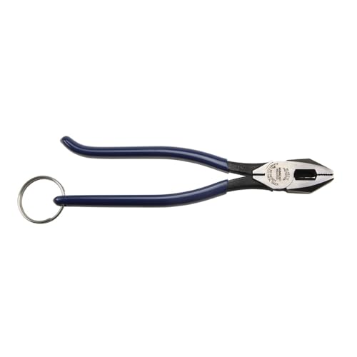 Klein Tools D201-7CSTT Slim Ironworker Pliers with Heavy Duty Knurled Jaws, Induction Hardened Knives, and a Split Tether Ring, Blue, 9-Inch Slim, Square Nose