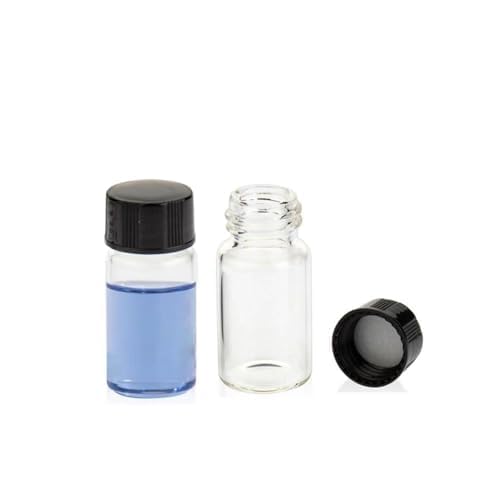 5ML Clear Glass Sample Vial, Liquid Sampling Sample Glass Bottle, Borosilicate Storage Glass Vial,18 * 40mm, Black 15-425 Polypropylene Screw Cap with PE Liners, Pack of 100 5ML