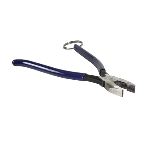 Klein Tools D201-7CSTT Slim Ironworker Pliers with Heavy Duty Knurled Jaws, Induction Hardened Knives, and a Split Tether Ring, Blue, 9-Inch Slim, Square Nose