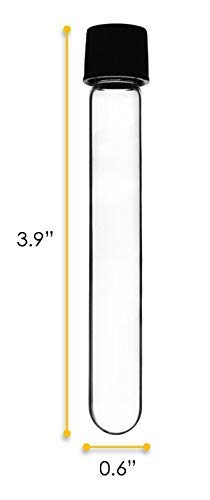 EISCO 24PK Test Tubes, 10ml - Bakelite Screw Cap with Rubber Liner - Borosilicate 3.3 Glass - 3.9" x 0.6" - Round Bottom - Leak Proof 24