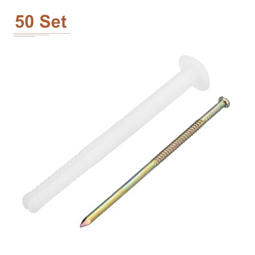 DTGN 1/4" x 3" (D x L) Mushroom Nail Drive Anchors - 50Pack - Good for Furniture Installation - Steel Zinc Nail Nylon Drywall Rivets - White 1/4" x 3" 50