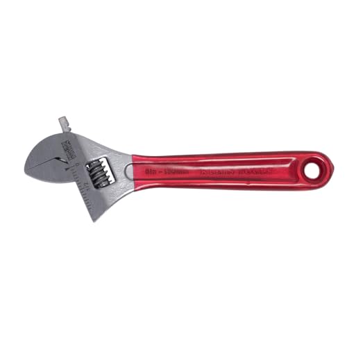 Klein Tools D507-6 Adjustable Wrench, Extra Capacity Jaw Forged Drive Wrench with High Polish Chrome Finish, 6-1/2-Inch Dipped Handle, 6-Inch