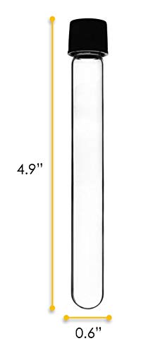 24PK Test Tubes, 15ml - Bakelite Screw Cap with Rubber Liner - Borosilicate 3.3 Glass - 4.9" x 0.6" - Round Bottom - Leak Proof - Eisco Labs 24