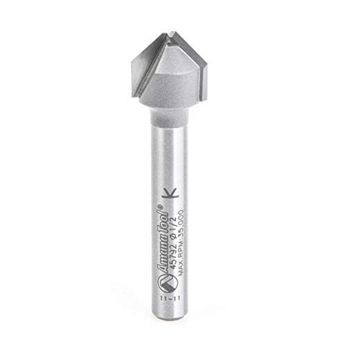 Amana Tool - 45792 Carbide Tipped Double Edge Folding V-Groove 90 Deg x 0.090" Tip Wid 3/8 CH x 1/2 D x 1/4 Inch SHK