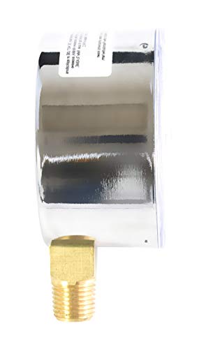 Diaphragm Low Pressure Capsule Gauge, 2-1/2" Dial, 3 PSI Range, 1/4" NPT Lower Mount, Chrome Steel Case, Brass Internals, Adjustable, Scales 3 PSI / 20 kPa / 200 mBar