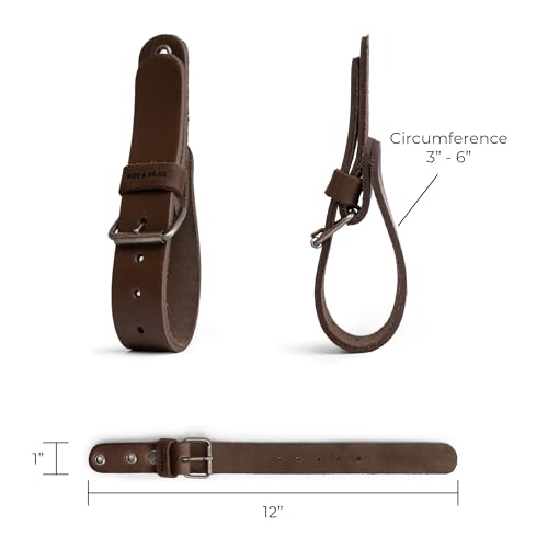 Leather Wall Hanging Straps, Set of 2, Buckle Closure for Axes, Hatchets & Tools, Heavy Duty Tool Hangers, Garage Storage Organization, Axe Mount Holders, Organizer Hooks Bourbon Brown