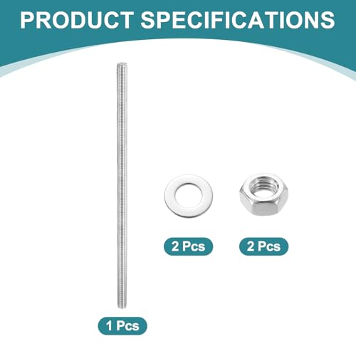 uxcell Fully Threaded Rod, M16 x 400mm Stainless Steel Right Hand Threads Rods with Nuts and Flat Washer Fully Studding Rod Bar for Clamps, Hangers and U-Bolts 1