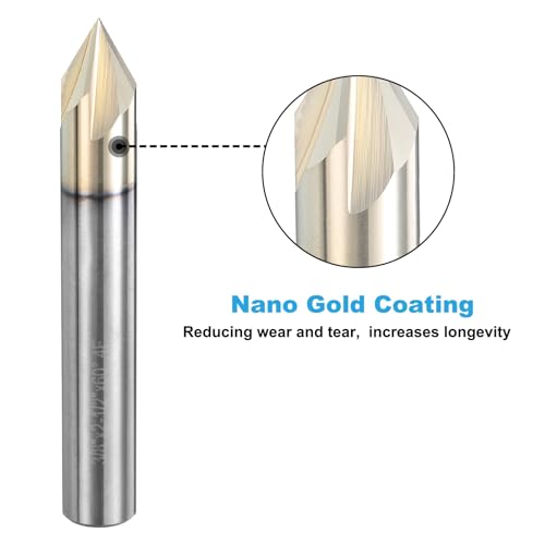 uxcell 2 Pcs 60 Degree V Groove Engraving Router Bit for CNC Tip and 4 Flutes 3/8 Inch Shank Carving Bit Nano Coated Carbide End Mill for Carving Engraving