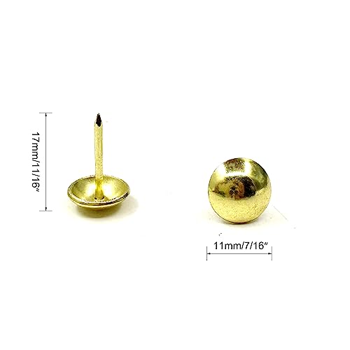 11mmx17mm Antique Upholstery Tacks Gold Furniture Nails Pins for Upholstered Furniture Cork Board Wooden Furniture Decorative DIY Projects 100Pcs (Gold, 7/16")