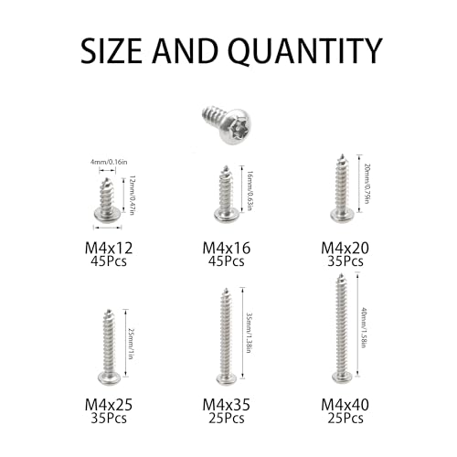 210Pcs 304 Stainless Steel Button Head Torx Security Screws Anti-Theft Tamper Resistant Screw Assortment Set, M4 x 12/16/20/25/35/40 with T20 Bit