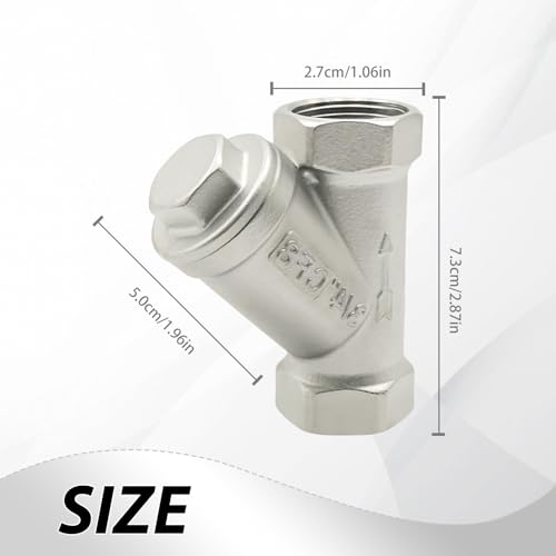 3/4 Inch Female Y-Strainer Industrial Piping, 304 Stainless Steel Valve Connector, Y Strainer for Removes Water Oil and Gas Contaminants 3/4 Inch