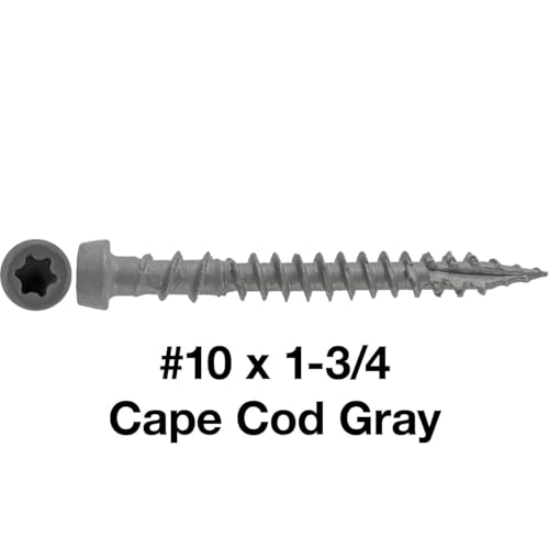 Jake Sales #10 x 1-3/4" Cape COD Gray Composite Decking Exterior Coated Wood Screw Torx/Star Drive Head - AQC Lumber Compatible (1 Pound ~130 Screws) CAPE COD (GRAY) 1-¾" 1 LB