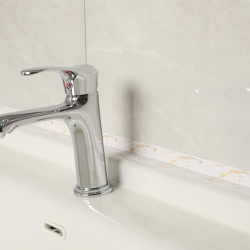 Kitchen & Bath Tape Caulk Strip, 1.5 Inch 16.4 Ft PVC Self Adhesive Waterproof Caulking Sealing Tape, Decorative Sealant Trim for Kitchen Sink Toilet Bathroom Shower and Bathtub (GoldCrack3.2M*2) GoldCrack3.2M*2