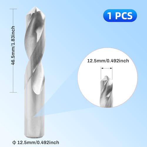 Solid Carbide Drill Bits, 12.5mm C2/K20 Tungsten Carbide Jobber Drill Bits Straight Shank Drilling Tool for Metal Plastic 1