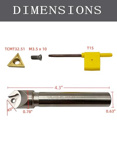 45° Chamfering Tool Holder 5/8 inch Shank with 11pcs TCMT32.51 TCMT16T304 Carbide Turning Inserts for Steel Turning Processing 5/8 holder +TCMT32.51 inserts
