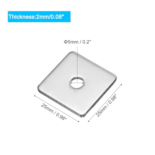  [AUSTRALIA] - uxcell Square Washer, 25Pcs M5x25x25x2mm 304 Stainless Steel Square Plate Washers Flat Pad Spacer Gasket for Hardware Fastener 25