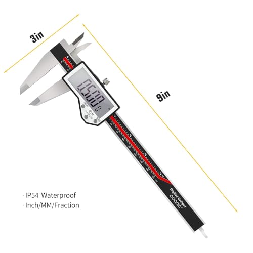 Digital Caliper, 6" Caliper Measuring Tool Extreme Accuracy Waterproof Electronic Vernier Caliper Industrial Stainless Steel Digital, Durable Measuring Tool with Large LCD Screen Red Stainless Steel 6"