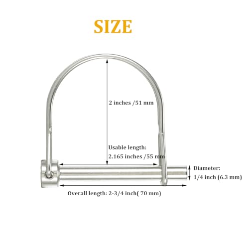 Pack of 4 Trailer Coupler Pin, Wire Lock Pin, 316 Stainless Steel Hardware Pin 1/4" (6.3 mm) Diameter, 2-3/4" (70 mm) Length, Heavy Duty Safety Coupler Pin 1/4" x 2-3/4 "